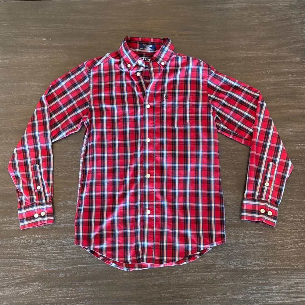 IZOD Boys Medium 10/12 Red Plaid Button Up
